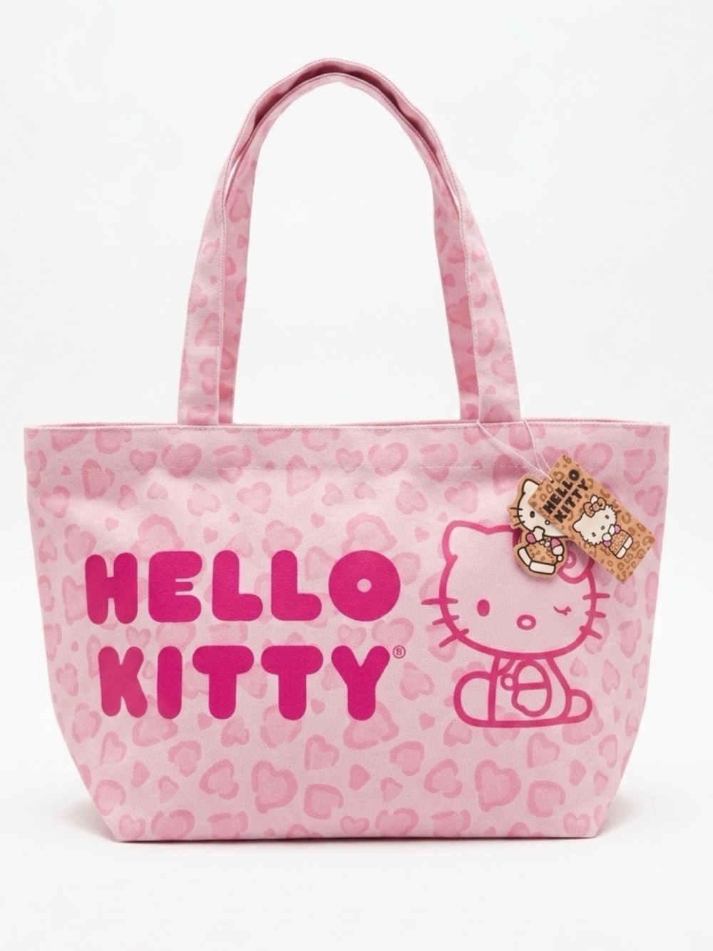 Hello Kitty Pink Leopard Canvas Shopping Zipper Tote Bag NWT